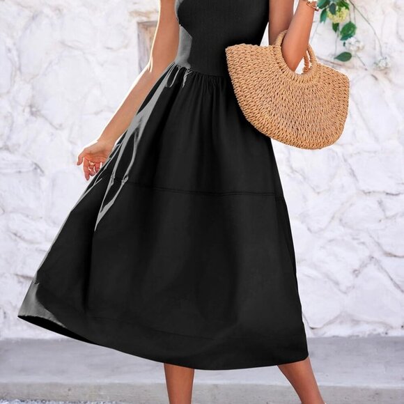 Womens Spaghetti Strap V Neck Backless A Line Cami Dress with Pockets - Picture 3 of 6